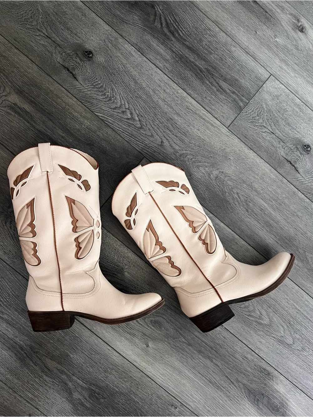 Altar'd State Cream Lace-Up Western Boots with Brown Accents